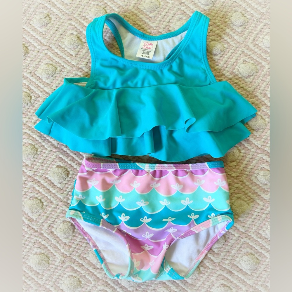 Ruffle Butts - Mermaid Aqua Swimsuit 18-24 Mo